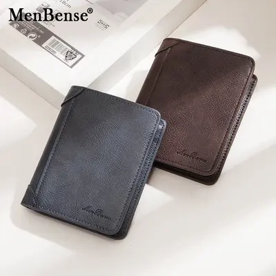 Men's Vertical Short Wallet with Zipper Coin Pocket - 1