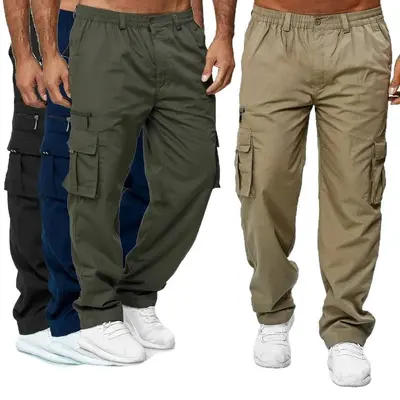 Herren Freizeithose mit mehreren Taschen, lockerer gerader Schnitt, Cargohose