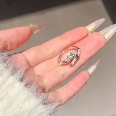 Zirconia Snake Open Ring Vintage Luxury Green Eye - 3