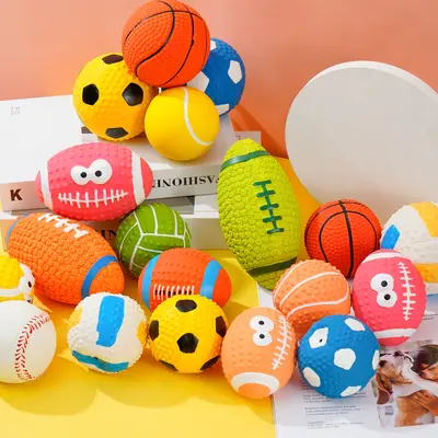 Laipaifu Латексная игрушка для домашних животных в виде регбийного мяча, латексный пищащий интерактивный мяч, прочная, устойчивая к жеванию, игрушка для собак от скуки - 3