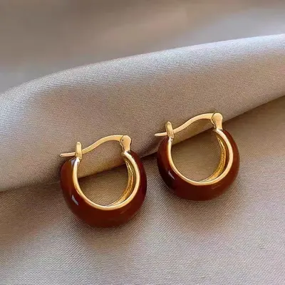 Fransız Vintage Küpe Karamel Kehribar Renkli Boncuklu - 7