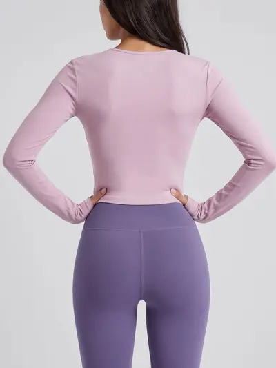 Damen-Yogatop mit schrägen Schultern, Ausschnitten und Raffung für Pilates - 4
