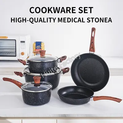 Maifanite Nonstick Pot Set with Wood-Grain Handle