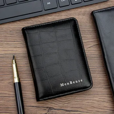 Classic Stone Pattern Slim Vertical Men's Leather Wallet with Card Slots - 8
