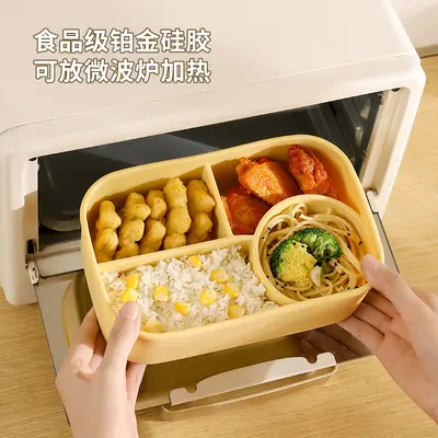 Food-Grade Silicone Lunch Box, Microwave-Safe, Compartmented, Leak-Proof