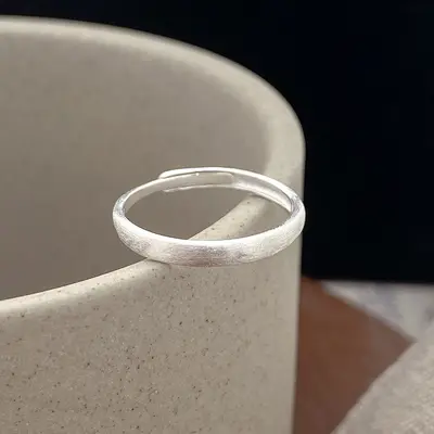 S925 silver flat ring for women, minimalist brushed matte