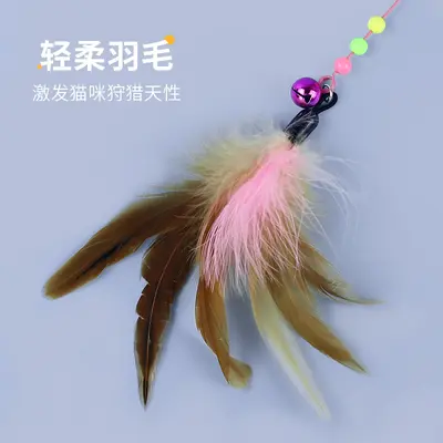 Cat teaser wand toy with two-color feathers, high durability, 6 pcs - 3