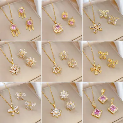 Full Zirconia Copper Earring and Necklace Set