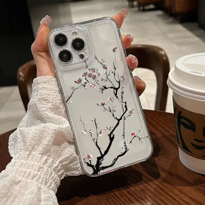Chinesische Pflaumenblueten Handyhuelle fuer iPhone 13/14/15 transparent