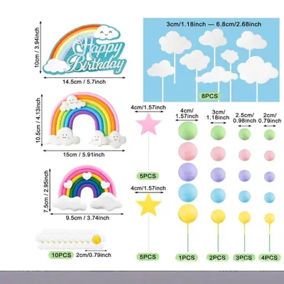 Rainbow Cake Decoration Balls, Star and Cloud Foam Balls, Birthday Party Decor - 3