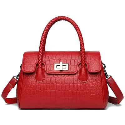 Women's Embossed Leather Shoulder Bag, Woven Cord Detail, Crossbody Strap - 7