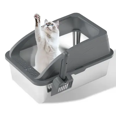 Stainless Steel Cat Litter Box, Large Semi-Enclosed with High Sides - 7