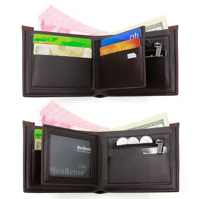 Men's Short Leather Wallet, Horizontal, Tri-Fold, Hidden Hinge - 3