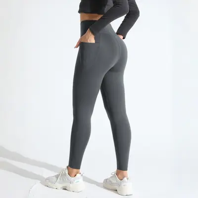 Hoch geschnittene nahtlose Damen-Yoga-Leggings, gefüttert, mit Taschen
