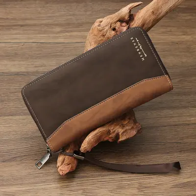 Men's Long Wallet, Matte Patchwork, Multifunctional Clutch Bag - 8