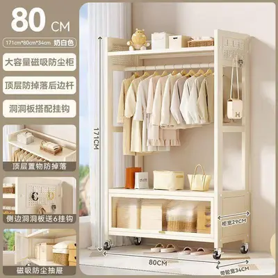 Freestanding Coat Rack with Wheels, Movable Bedroom Clothes Rack - 8