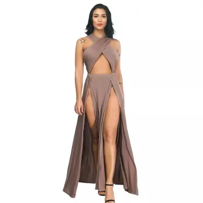 AliExpress eBay новое экспортное асимметричное платье однотонного цвета для ночного клуба с разрезом и плиссировкой, сексуальное ночное платье
