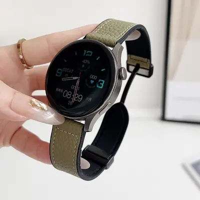 Lychee Pattern Leather-Look Silicone Watch Strap with Magnetic Clasp for Huawei Watch 5 - 9