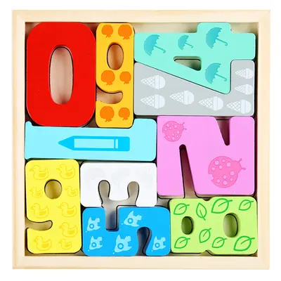 Wooden Educational 3D Puzzle for Children with Animals, Numbers and Letters - 3