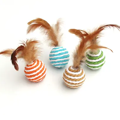 Feather Sisal Cat Toy Ball with Rope and Paper Balls for Self-Play - 3