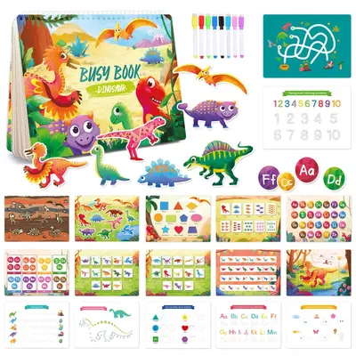 Dinosaurier-Thema Busy Book Kinder Vorschule Lernspielzeug Ruhebuch Früherziehung - 7