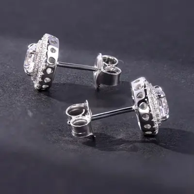 S925 Silver 1-3 Carat Round Moissanite Stud Earrings, 18K Gold Plated