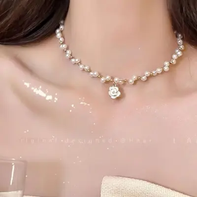 Perlenkette, französischer Stil, leichter Luxus, minimalistisches Design, elegante Halskette, Perlenkette für Frauen, Perlenkette.