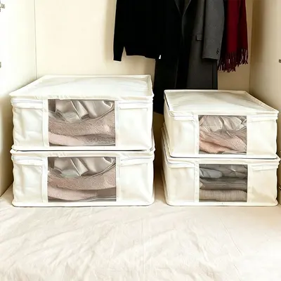 Cotton linen storage bags 4-piece set, foldable organizers
