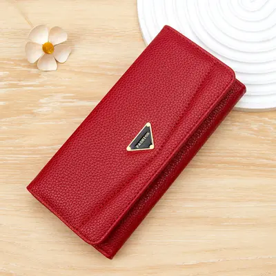 Women's Long Wallet, Lychee Pattern, Bi-Fold, Large Capacity with Coin Pocket - 8
