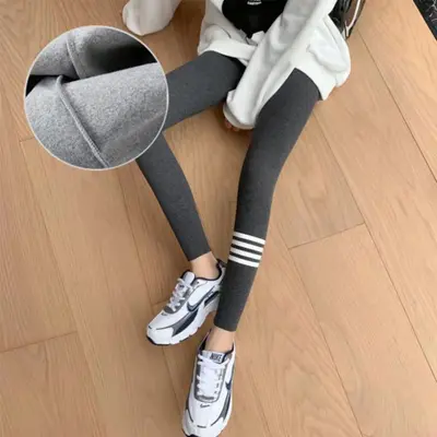 Graue Damen-Leggings mit vier Streifen, lange Sporthose - 8
