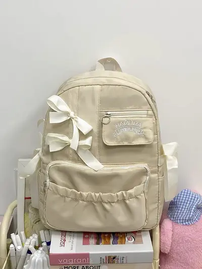 Middle School Girls Backpack, Large Capacity, Cute Bow Design - 9