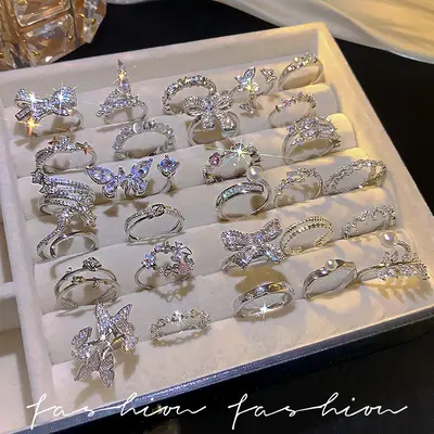 Pearl Zircon Butterfly Ring for Women, Couple Ring - 4