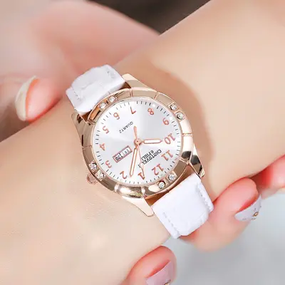 Yeni Kore tarzı moda canlı yayın kızlar öğrenci çift takvim taklidi kemer kuvars saat bayanlar üreticisi toptan izle