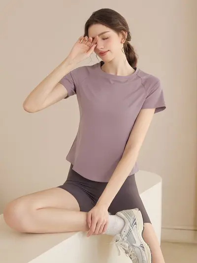 网纱速干瑜伽服女运动上衣短袖t恤透气显瘦跑步训练专业健身服夏