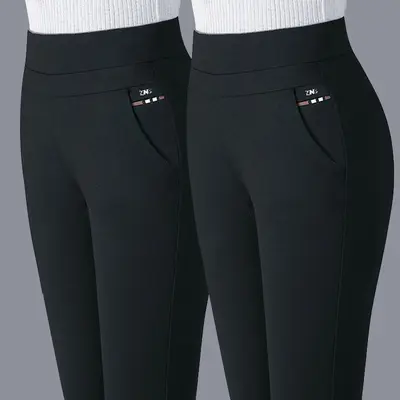 Damenhose mit elastischem hohem Bund, gerade geschnitten, Frühjahr - 4