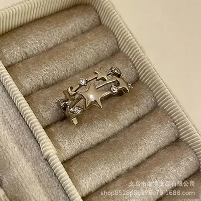 中古鸢尾花十字咖啡金戒指女款复古小众设计感独特叠戴食指戒指环 - 12