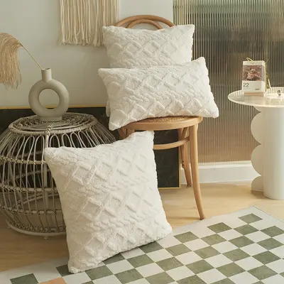 Sofa-Kissenbezug Plüsch geometrisch 3D-Kissen Sitzkissen Bezug Nackenkissen Kissenbezug Jacquard-Samt gestreifter Kissenbezug - 12