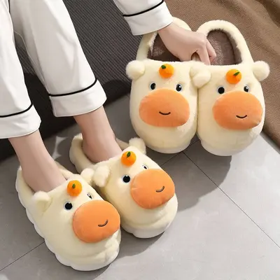 Capybara Cotton Slippers for Women, Winter, Non-Slip, Closed-Toe