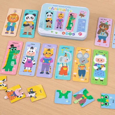 Çocuk puzzle seti demir kutu 3-4-5-6 yaş ulaşım hayvan