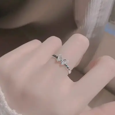 925 Silver Plated Butterfly Ring Women's Tail Ring Niche Design Accessible Luxury Index Finger Ring Plain Band Open Ring High-End