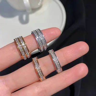Doppelter quadratischer Diamantring-Set, minimalistisches Design - 1