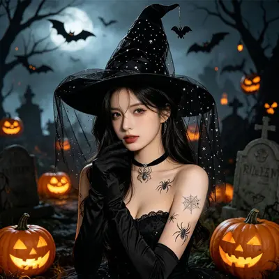 Siyah Fırfırlı Tül Cadı Şapkası, Cadılar Bayramı ve Cosplay Kostümü