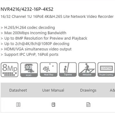 Dahua English 16-Channel Dual Bay POE Network 4K Host English Version DHI-NVR4216-16P-4KS3