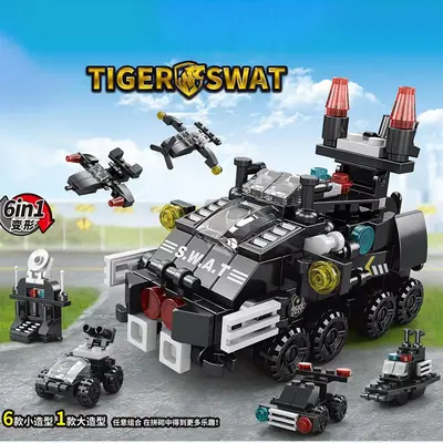 Military Aircraft Carrier Building Block Set, 6-in-1 Children's Toy