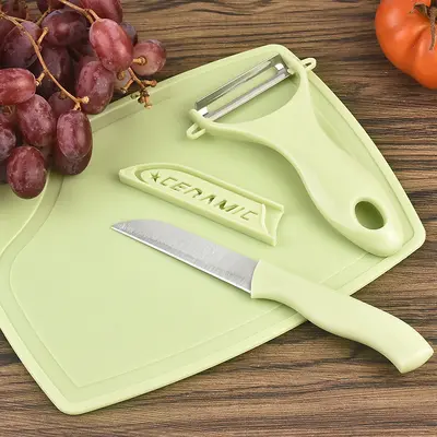 Stainless Steel Fruit Knife Set, 3 Pieces, with Cutting Board Scraper