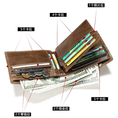 RFID-Protected Genuine Leather Short Wallet with Multiple Card Slots - 3