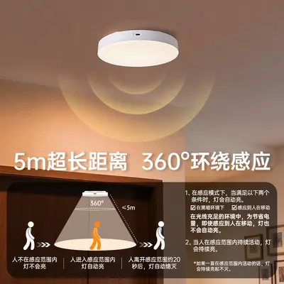 Rechargeable Smart Radar Motion Sensor LED Ceiling Light with Wireless Remote Control