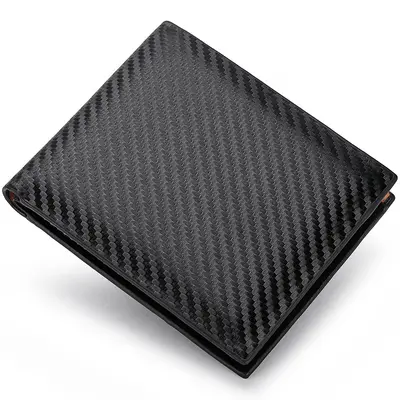 Carbon Fiber Men's Wallet with Zipper and Card Holder, Horizontal