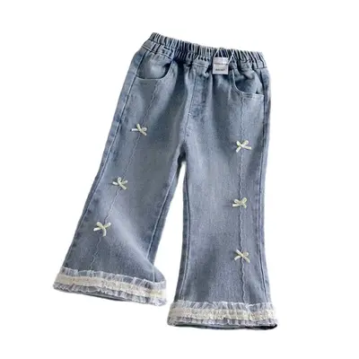Girls' Denim Flared Jeans with Ruffle Trim, Spring Autumn 2026 - 5