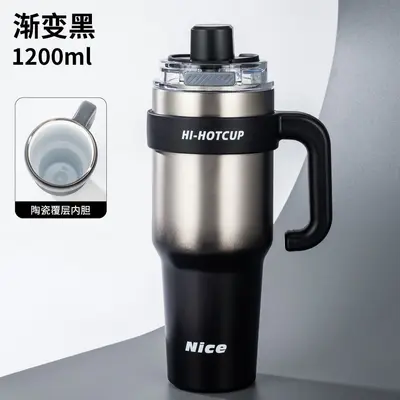 Large-Capacity Men's Thermos with Ceramic Liner and Straw Lid - 11